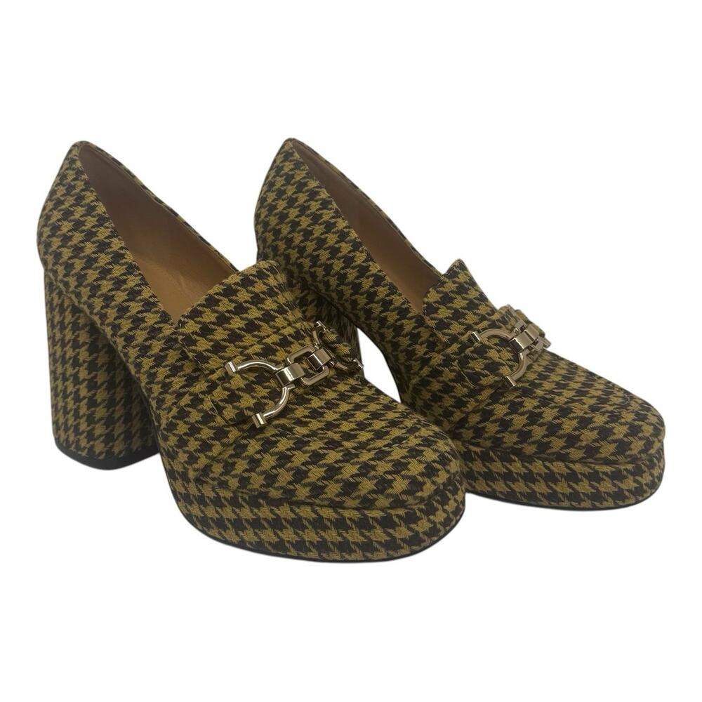 Nine West Women's Chunky Heels Houndstooth Loafer Pump Platform Size 10M Shoe